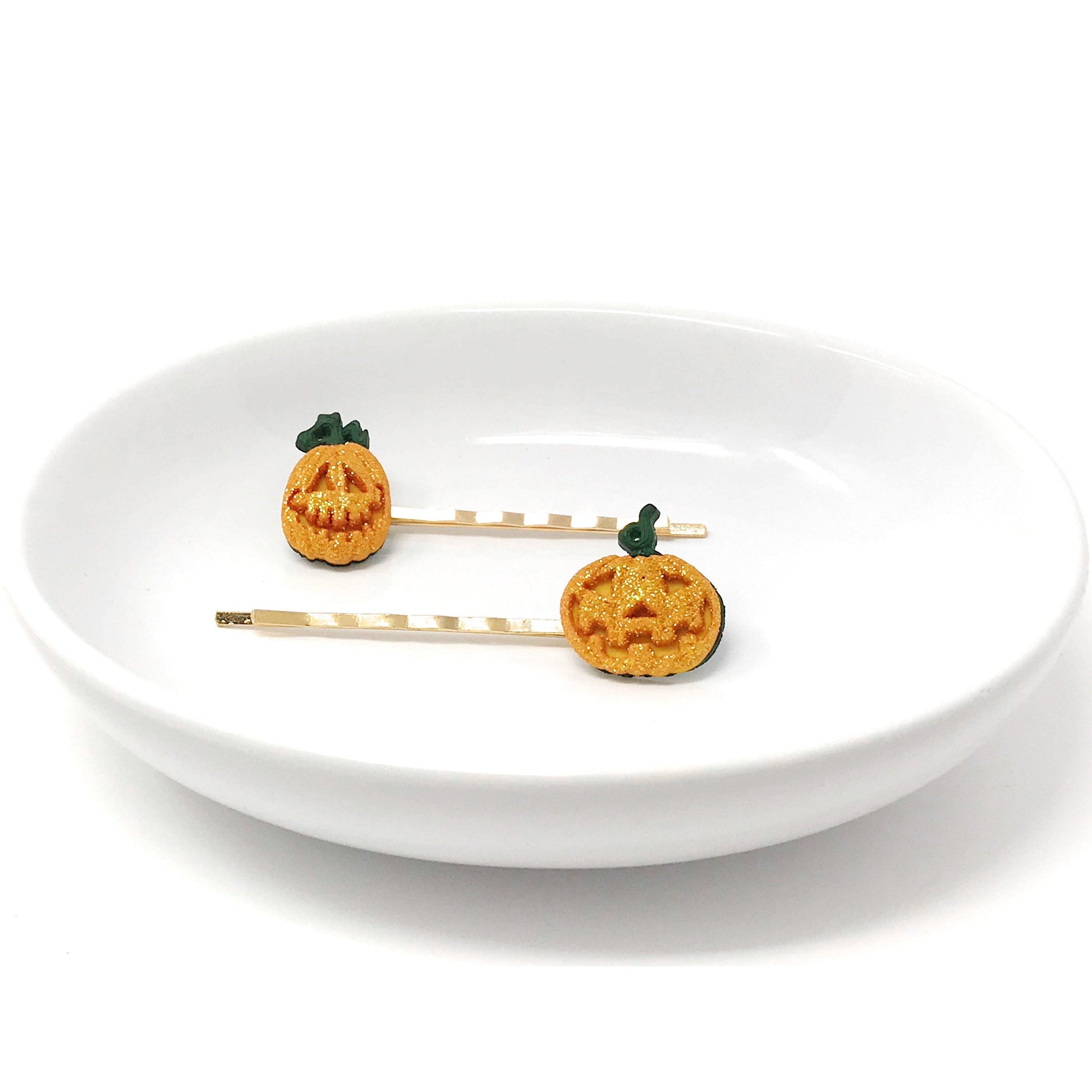 Orange Glitter Pumpkin Halloween Hair Pins
