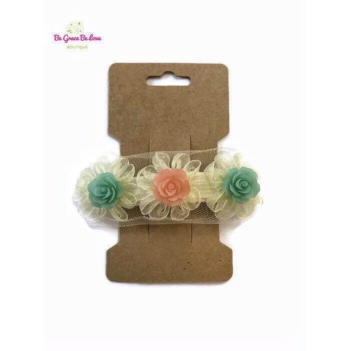 Pink & Mint Rose Hair Clip - Elegant and Charming Floral Accessory
