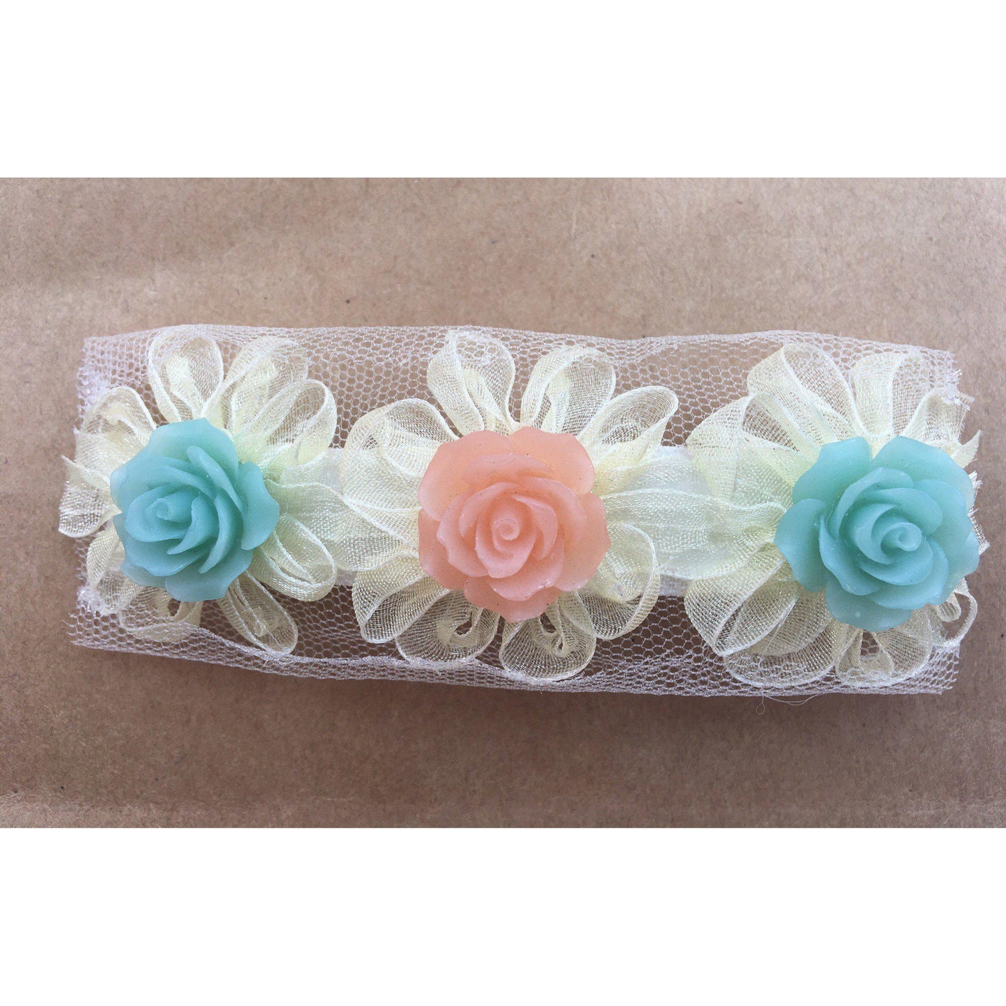 Pink & Mint Rose Hair Clip - Elegant and Charming Floral Accessory