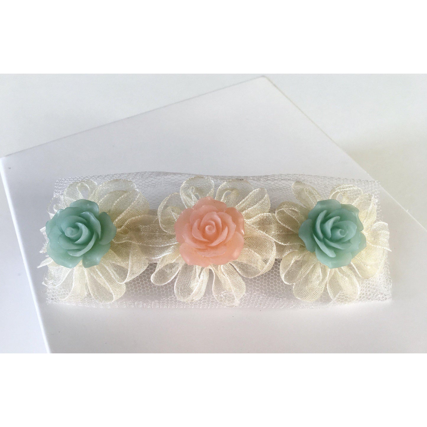 Pink & Mint Rose Hair Clip - Elegant and Charming Floral Accessory