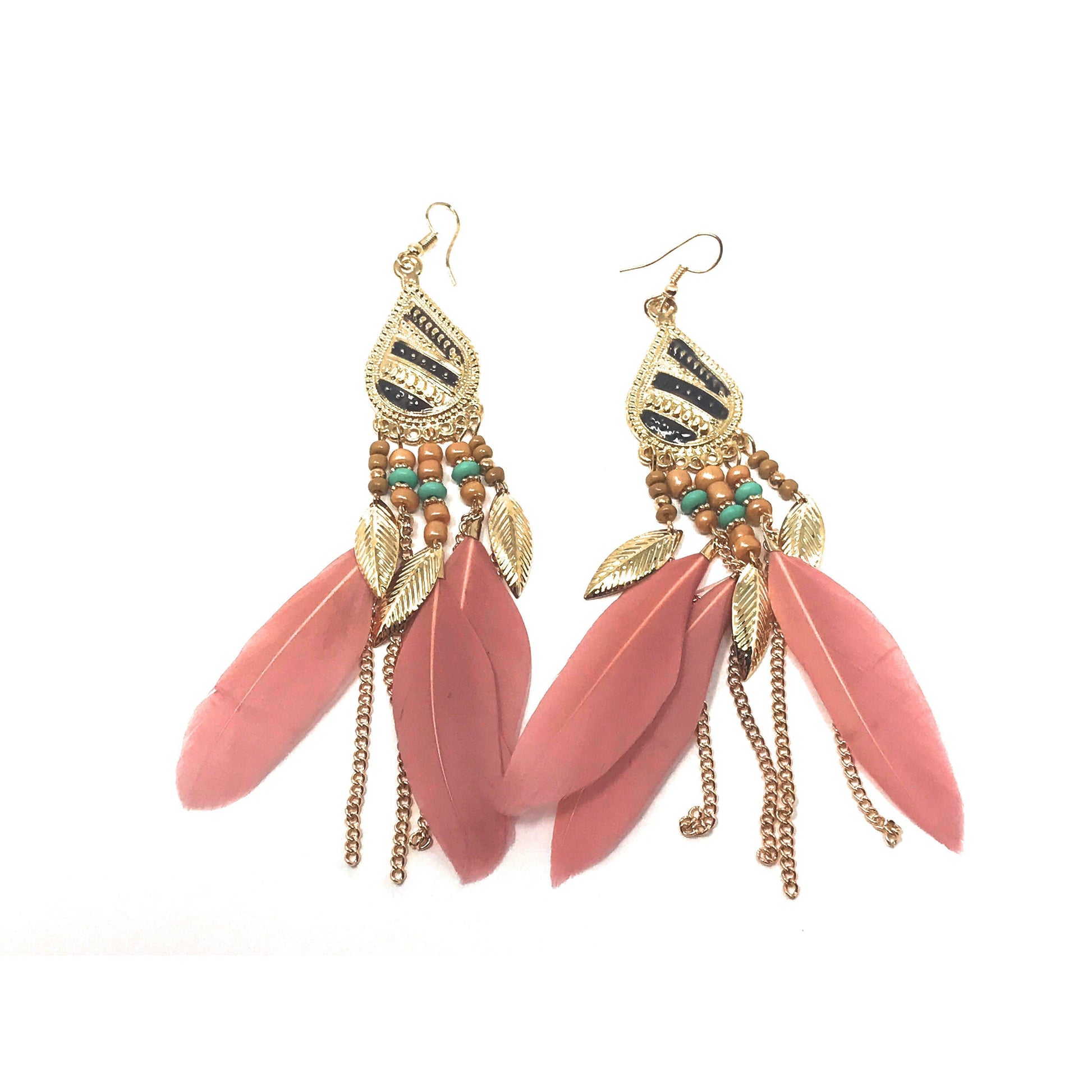 Pink Feather Dangle Earrings – Bohemian Chic Jewelry
