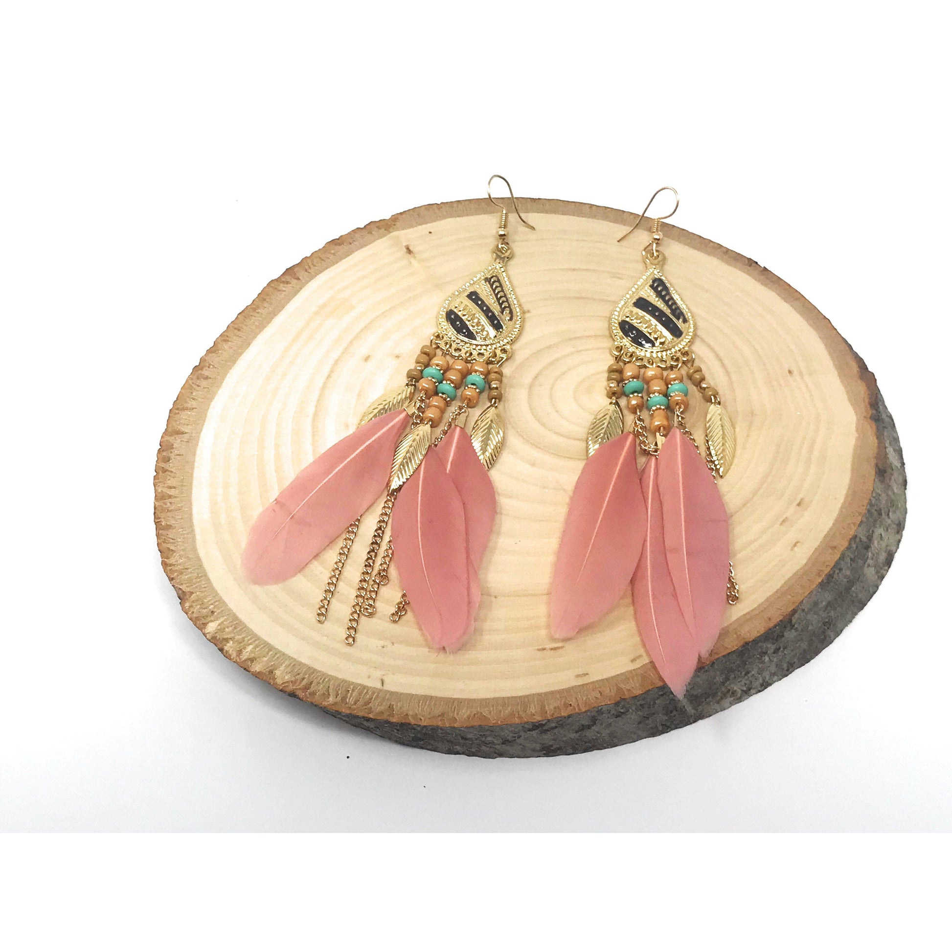 Pink Feather Dangle Earrings – Bohemian Chic Jewelry