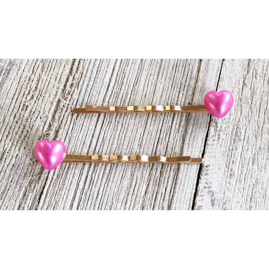 Pink Heart Hair Pins, Valentines Day Bobby Pin, Womens Hair Pin, Cute Hair Pin, Decorative Hair Pin, Pearl Heart Bobby Pins, Girls Hair Pins