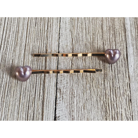 Purple Heart Hair Pins, Valentines Day Bobby Pin, Womens Hair Pin, Cute Hair Pin, Decorative Hair Pin, Pearl Heart Bobby Pins, Girls Hair Pins