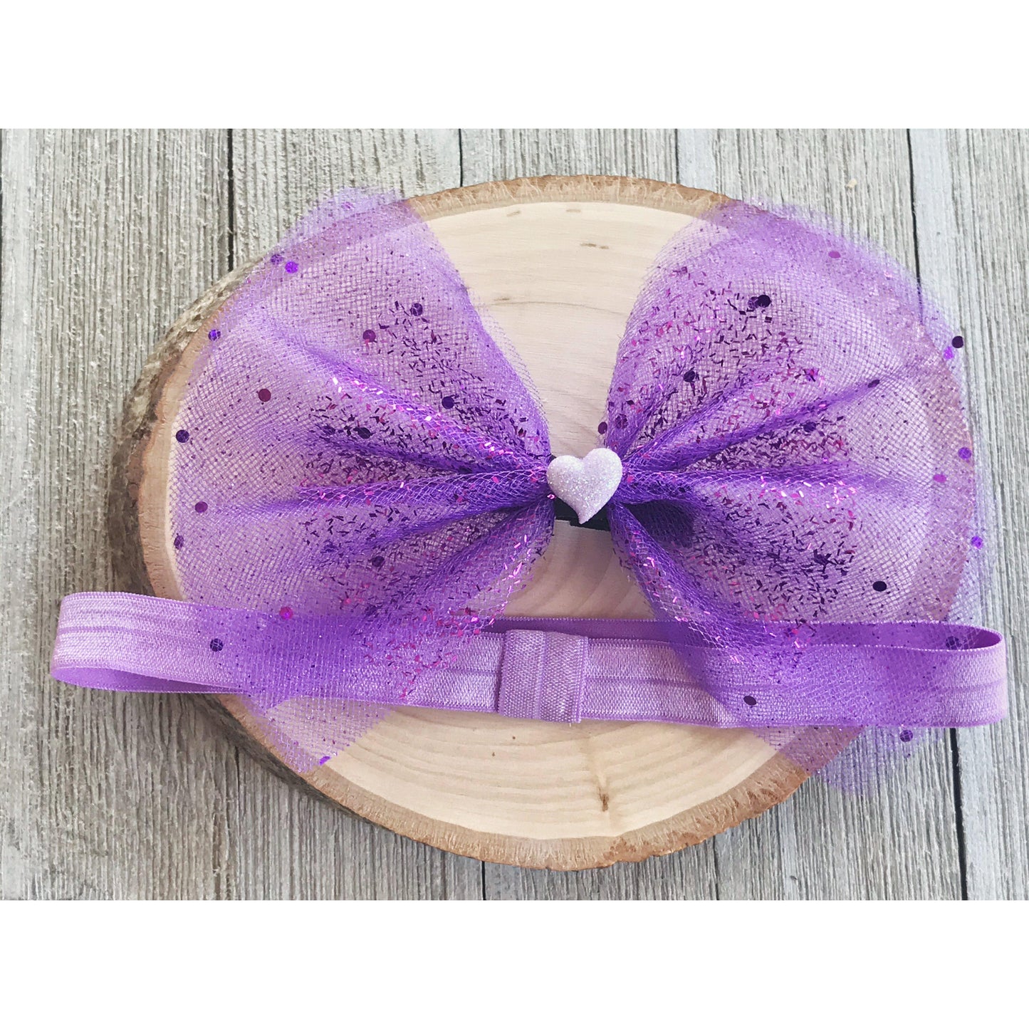Purple Polka Dot Lavender Heart Headband Hair Bow