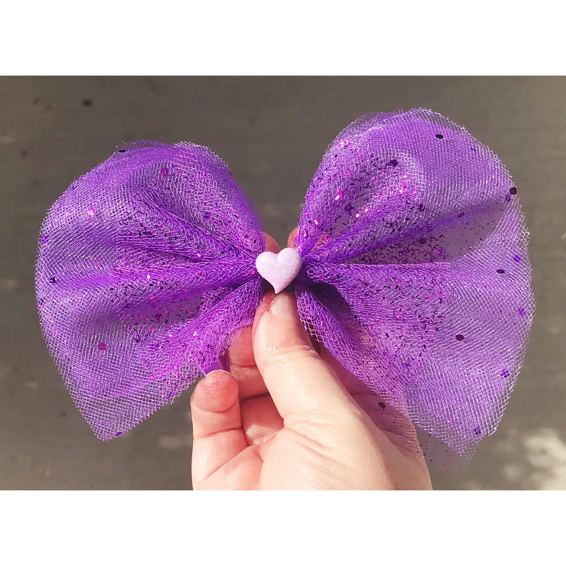 Purple Polka Dot Lavender Heart Headband Hair Bow