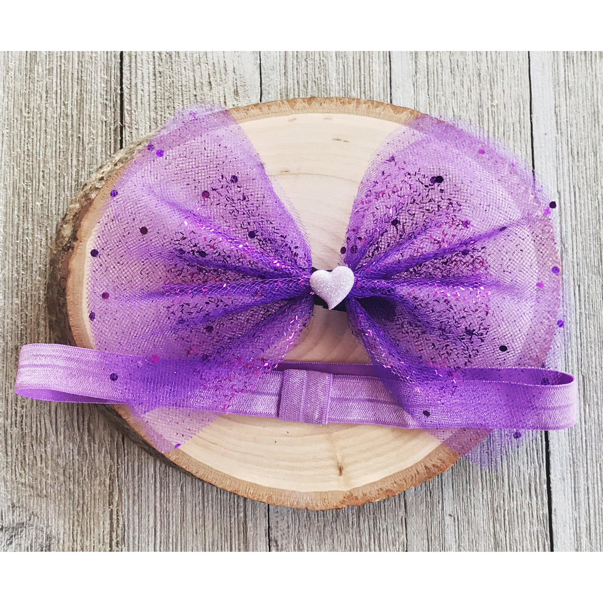 Purple Polka Dot Lavender Heart Headband Hair Bow