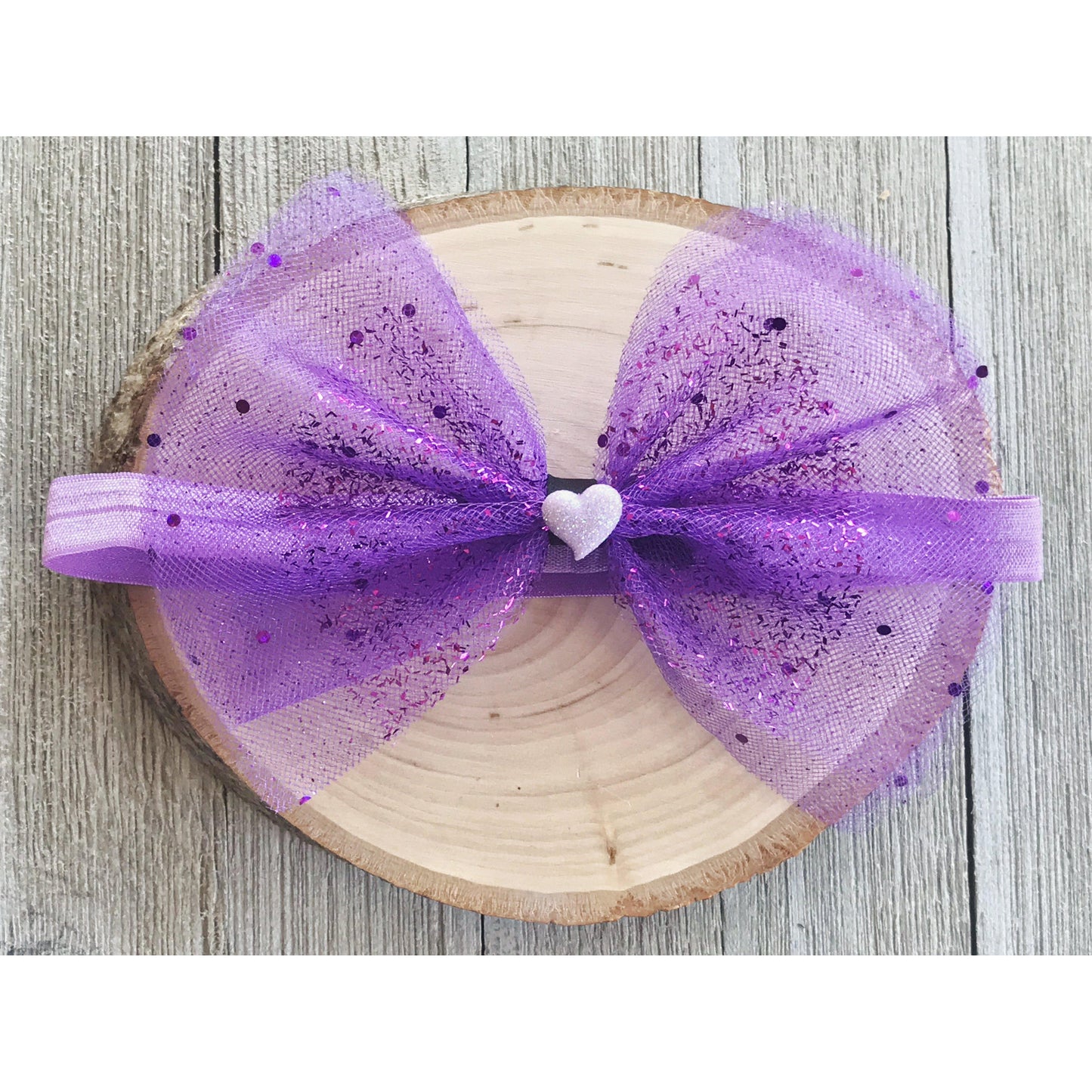 Purple Polka Dot Lavender Heart Headband Hair Bow