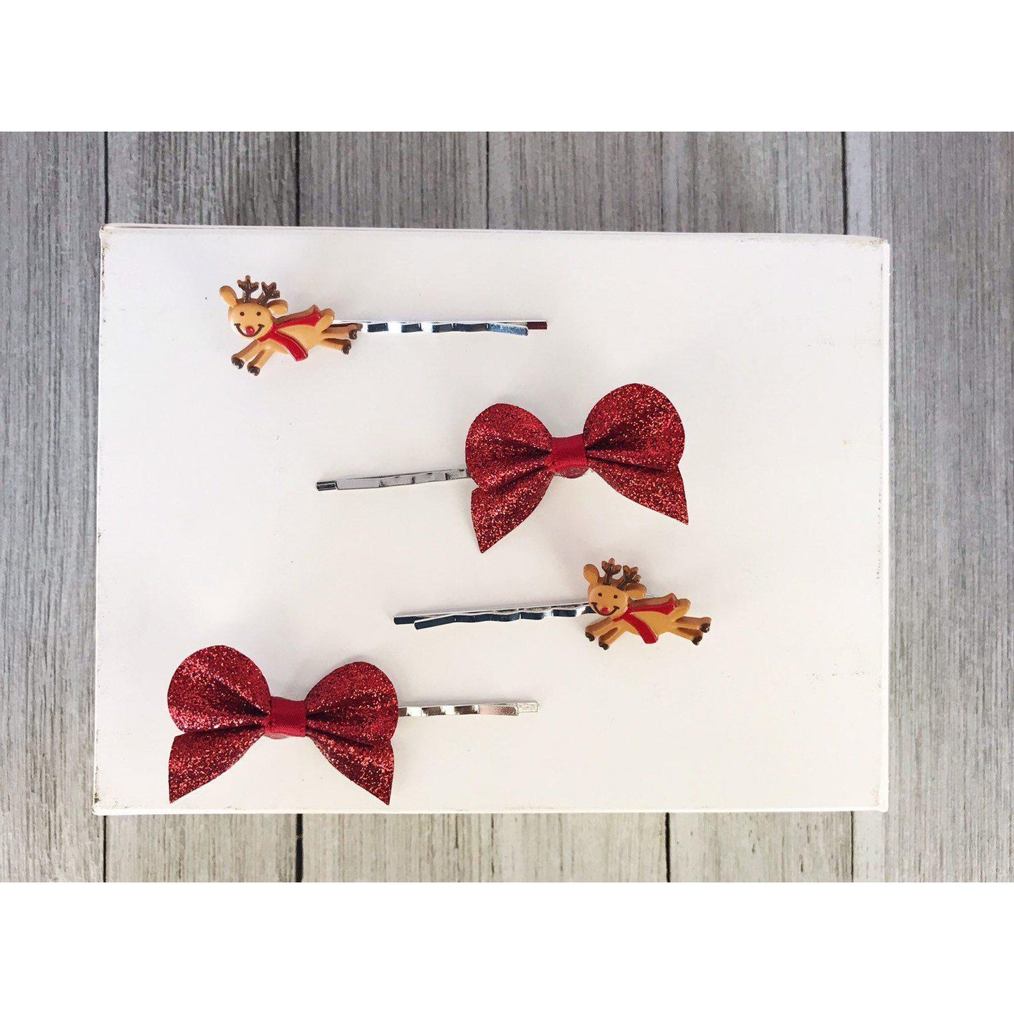 Red Bow Christmas Reindeer Holiday Hair Pins