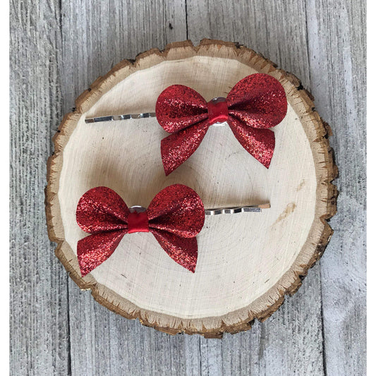 Red Bow Hair Pins, Womens Hair Pins, Girls Hair Accessories, Red Glitter Bobby Pin, Womens Hair Bows