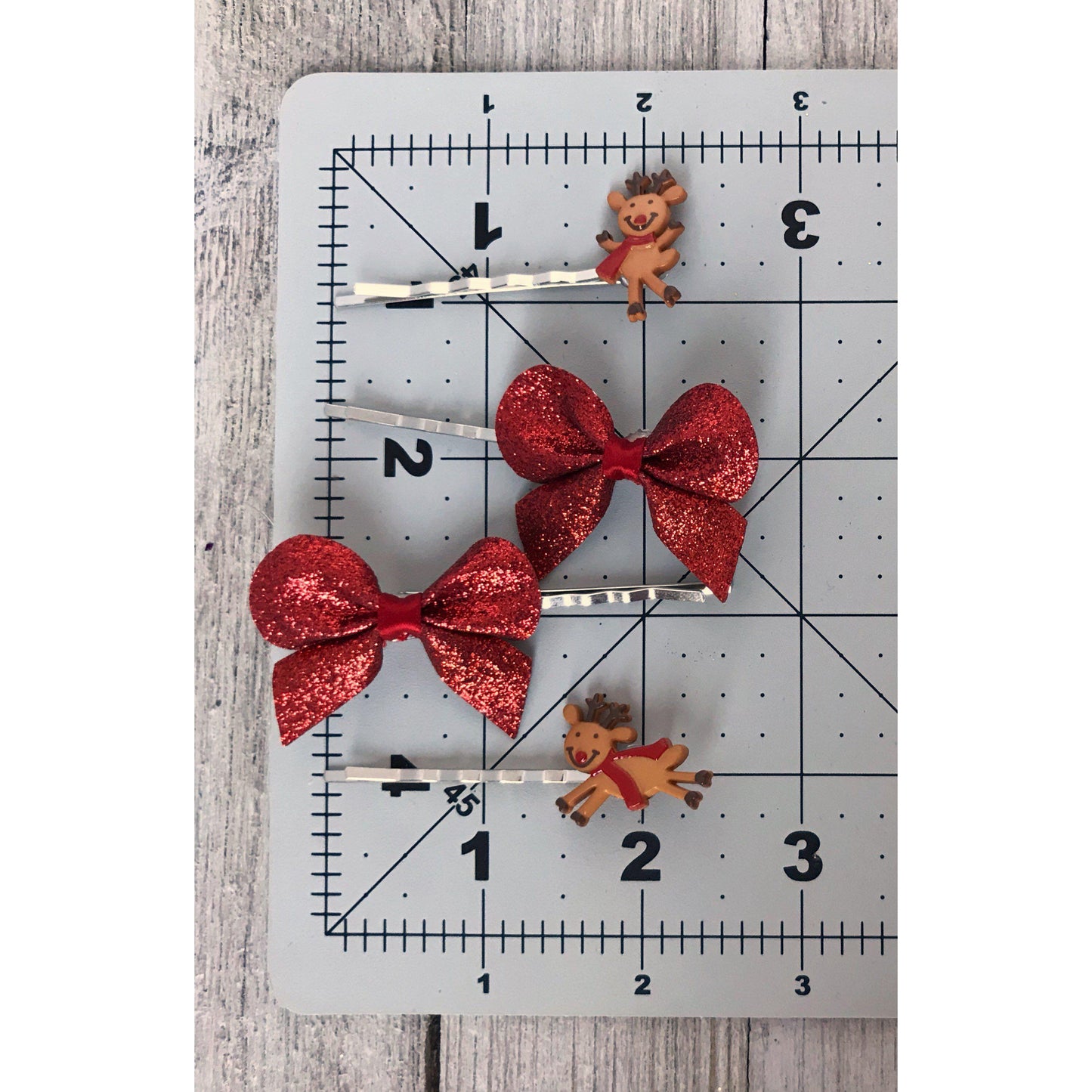 Reindeer Christmas Red Bow Hair Pins