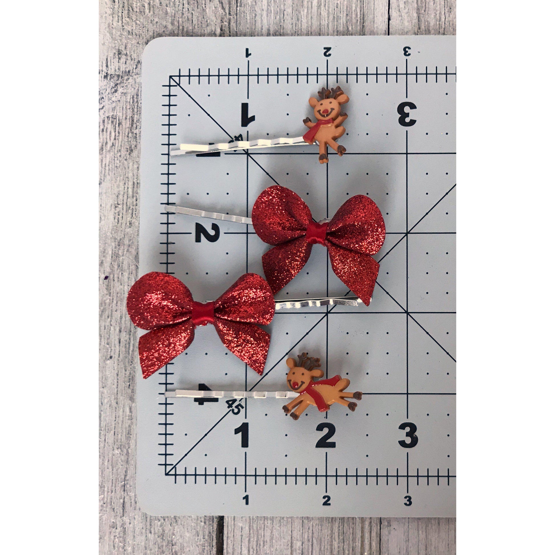Reindeer Christmas Red Bow Hair Pins