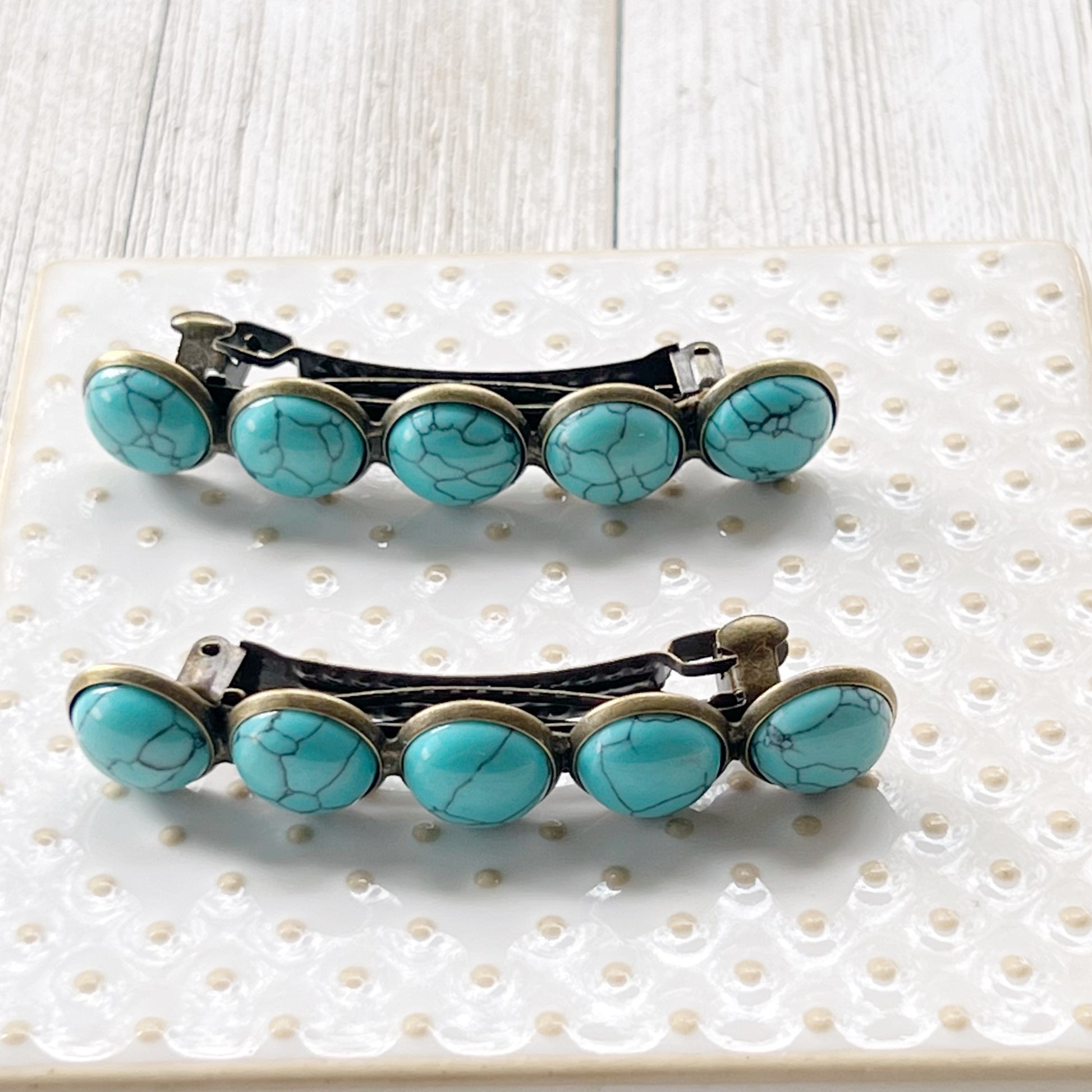 Turquoise Hair Barrettes - side view