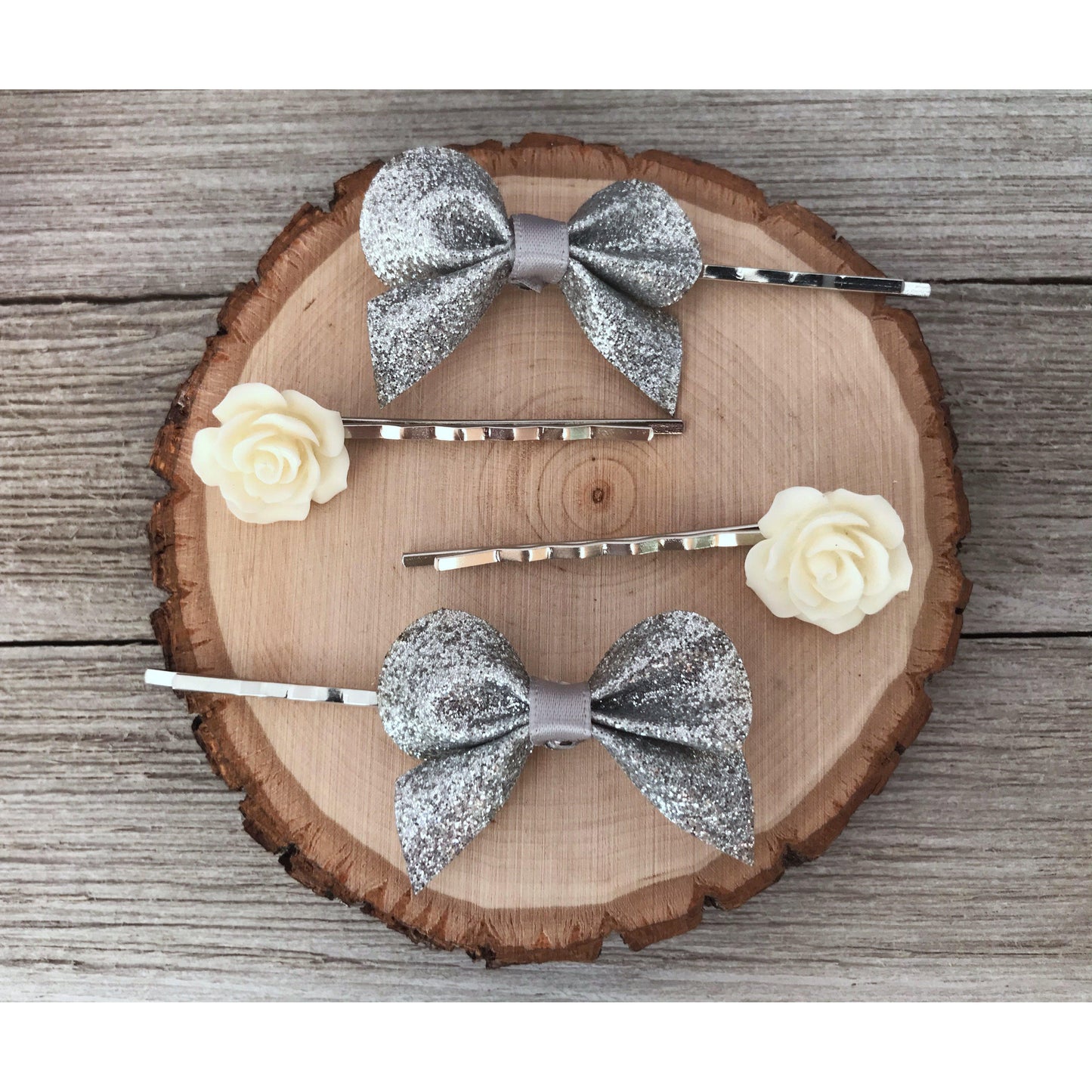 Silver Bow Bobby Pin, Wedding Hair Pins, Womens Hair Pins, Flower Hair Pin, Bridal Hair Accessories