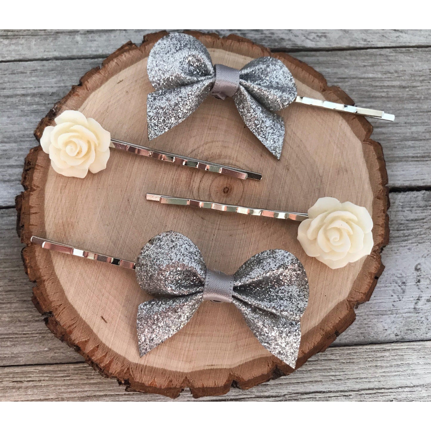Silver Bow Bobby Pin, Wedding Hair Pins, Womens Hair Pins, Flower Hair Pin, Bridal Hair Accessories