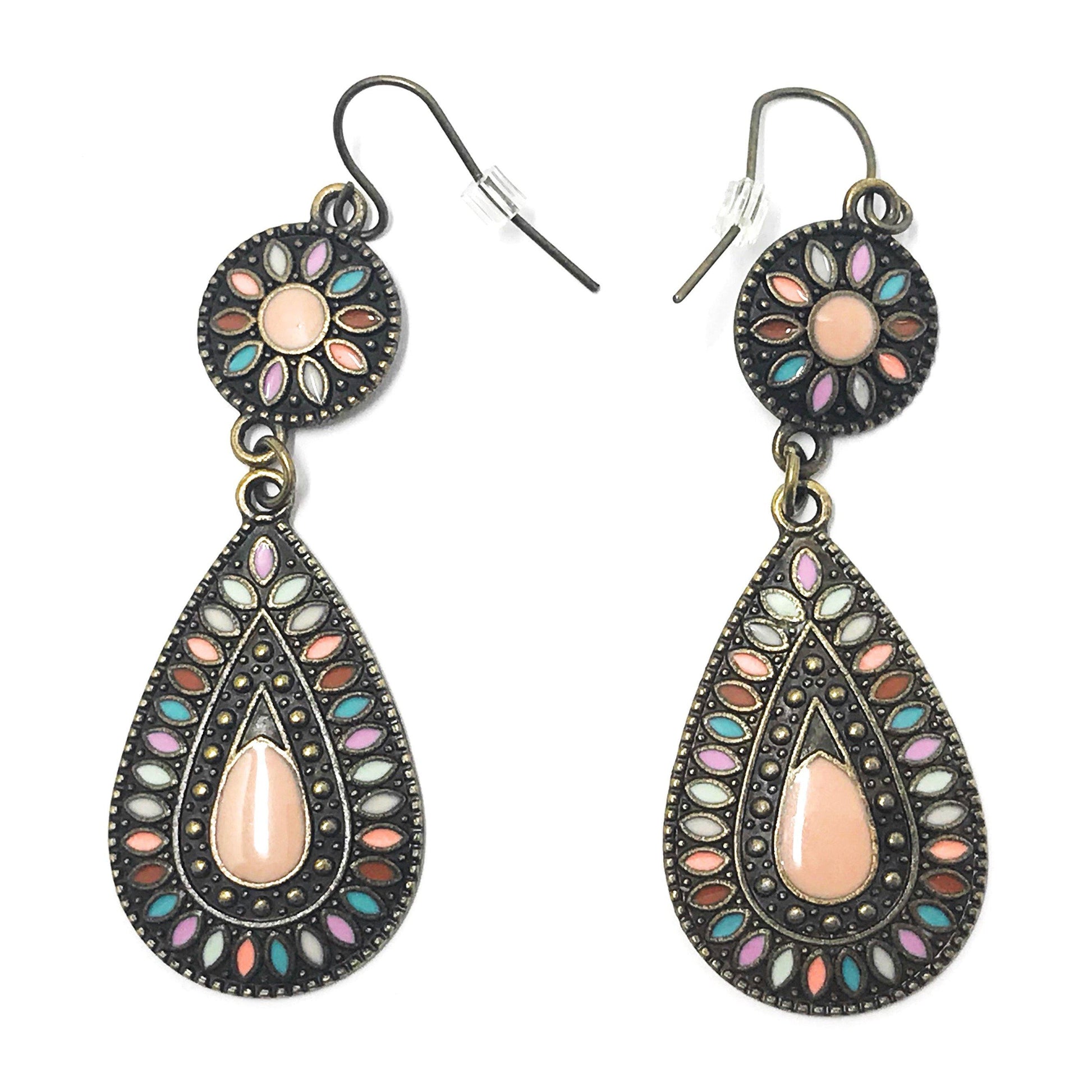 Boho Floral Teardrop Earrings – Colorful Enamel Dangle Jewelry