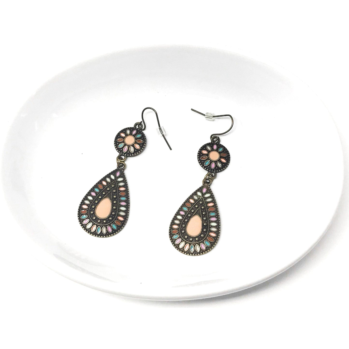 Boho Floral Teardrop Earrings – Colorful Enamel Dangle Jewelry