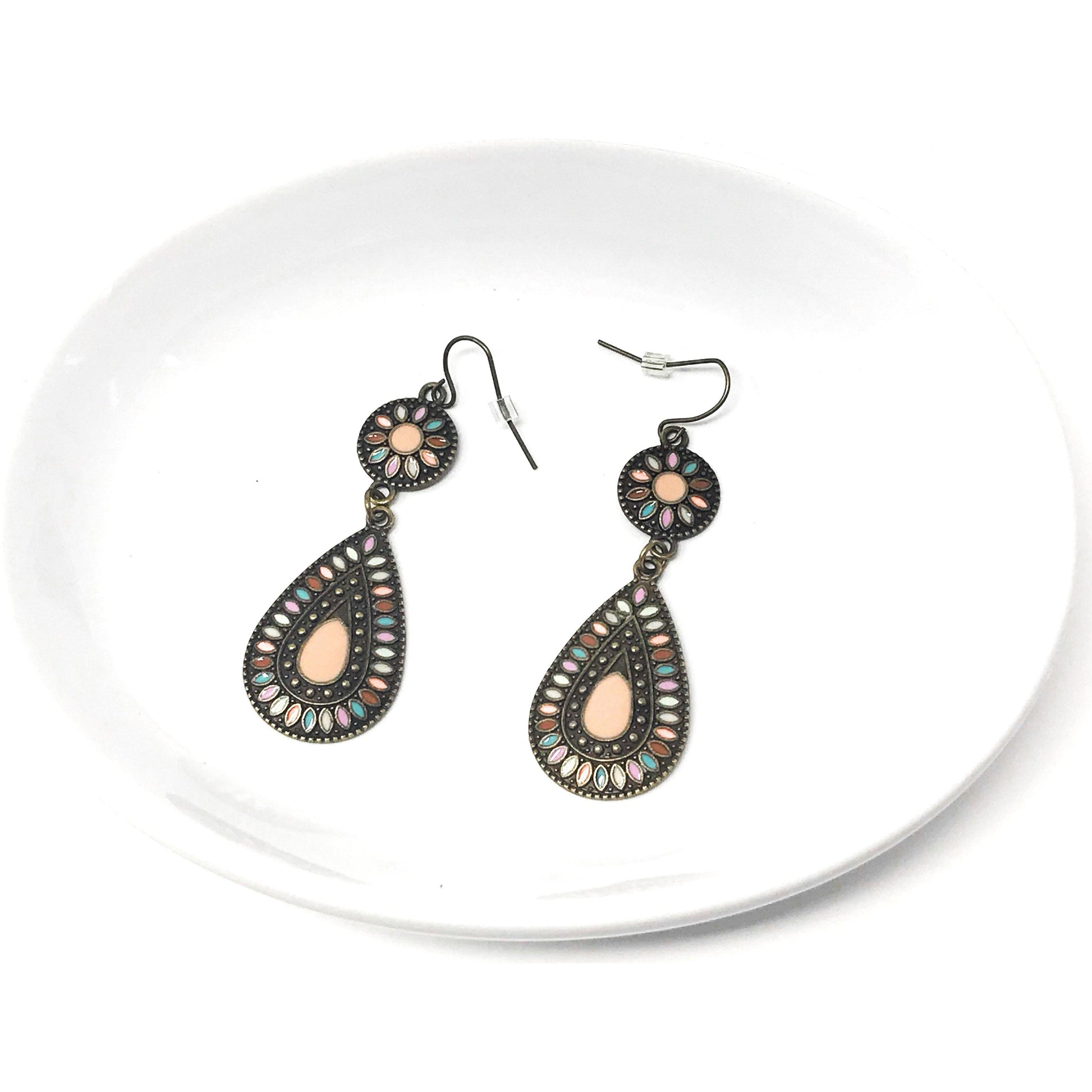 Boho Floral Teardrop Earrings – Colorful Enamel Dangle Jewelry
