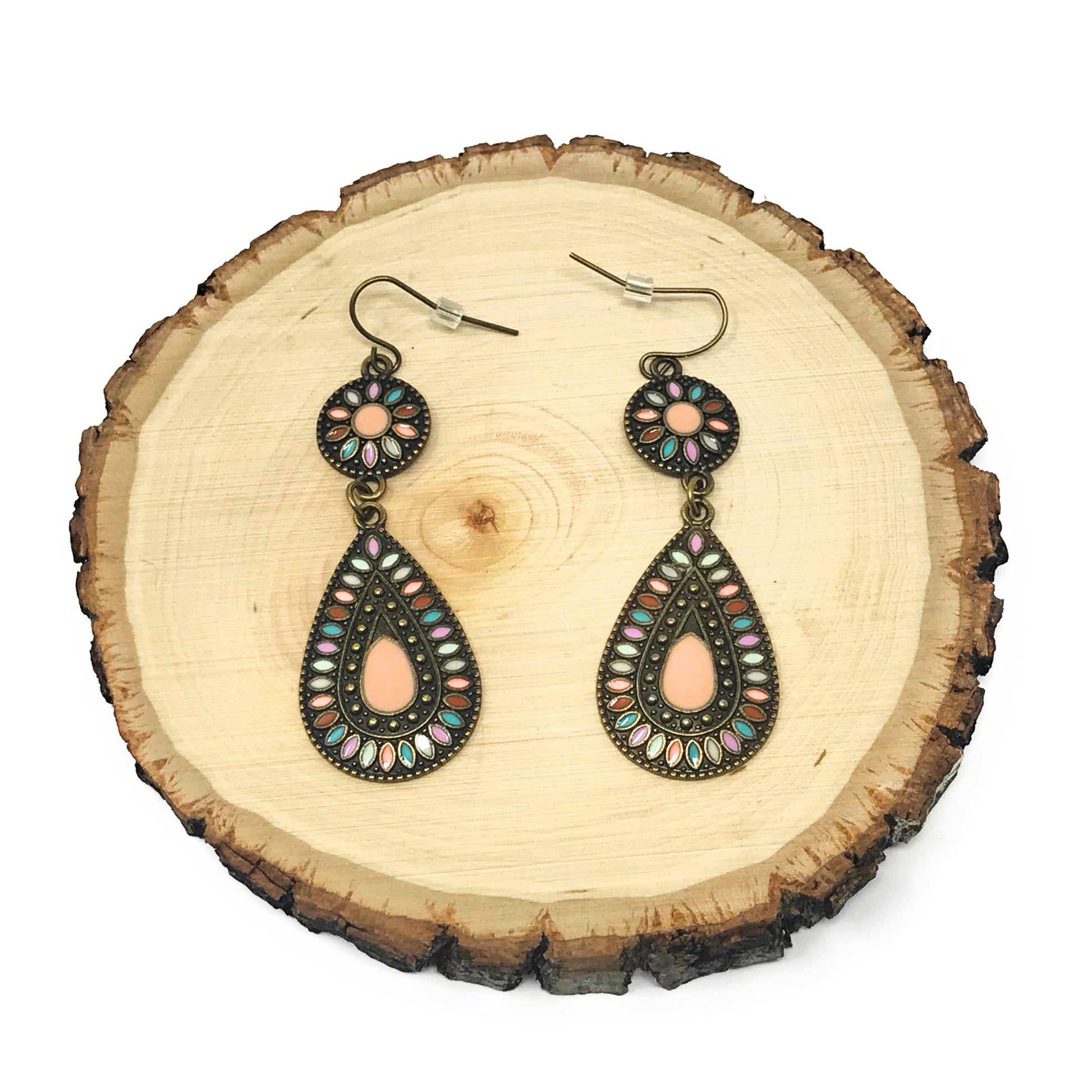 Boho Floral Teardrop Earrings – Colorful Enamel Dangle Jewelry