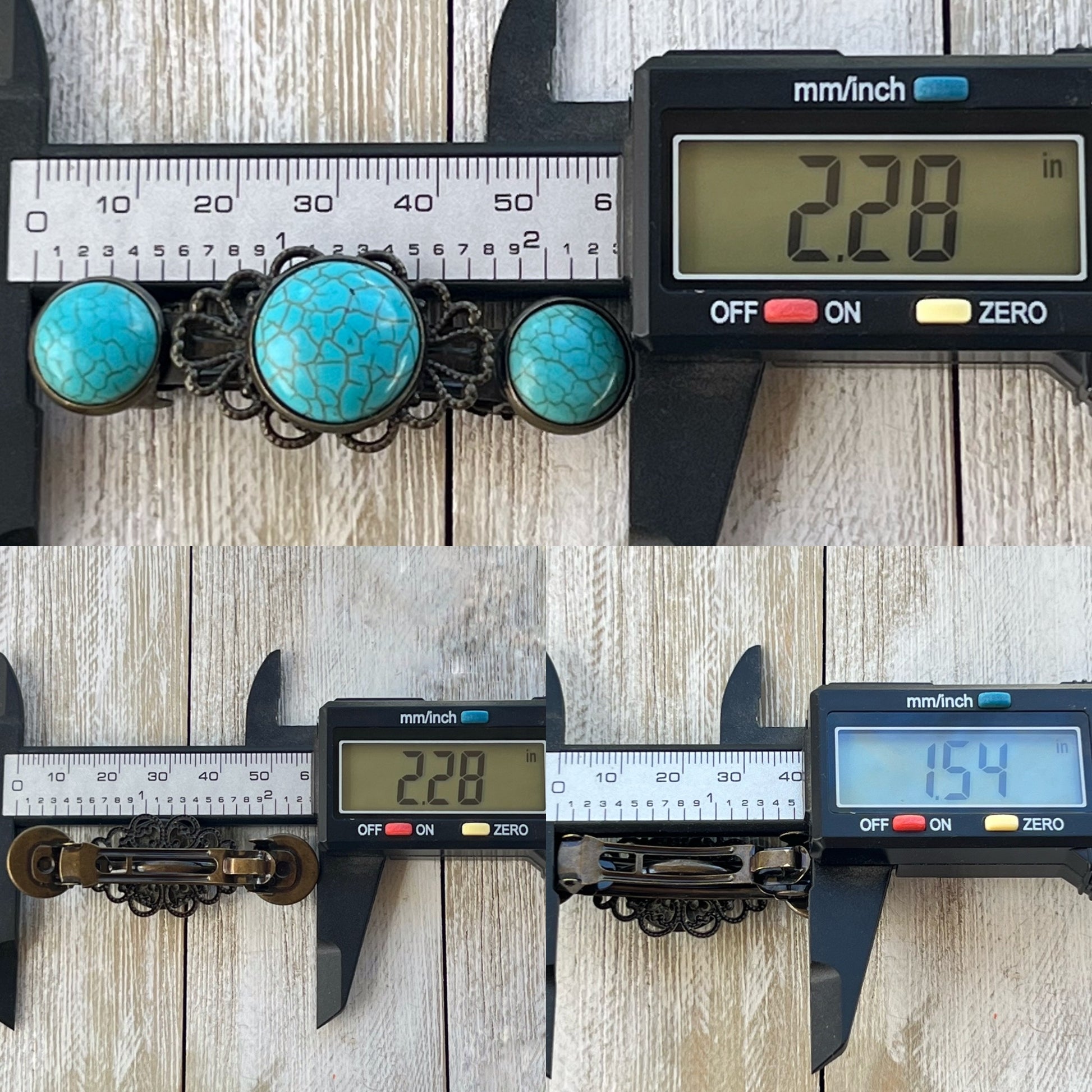 Turquoise Stone Hair Barrettes – with measurements 