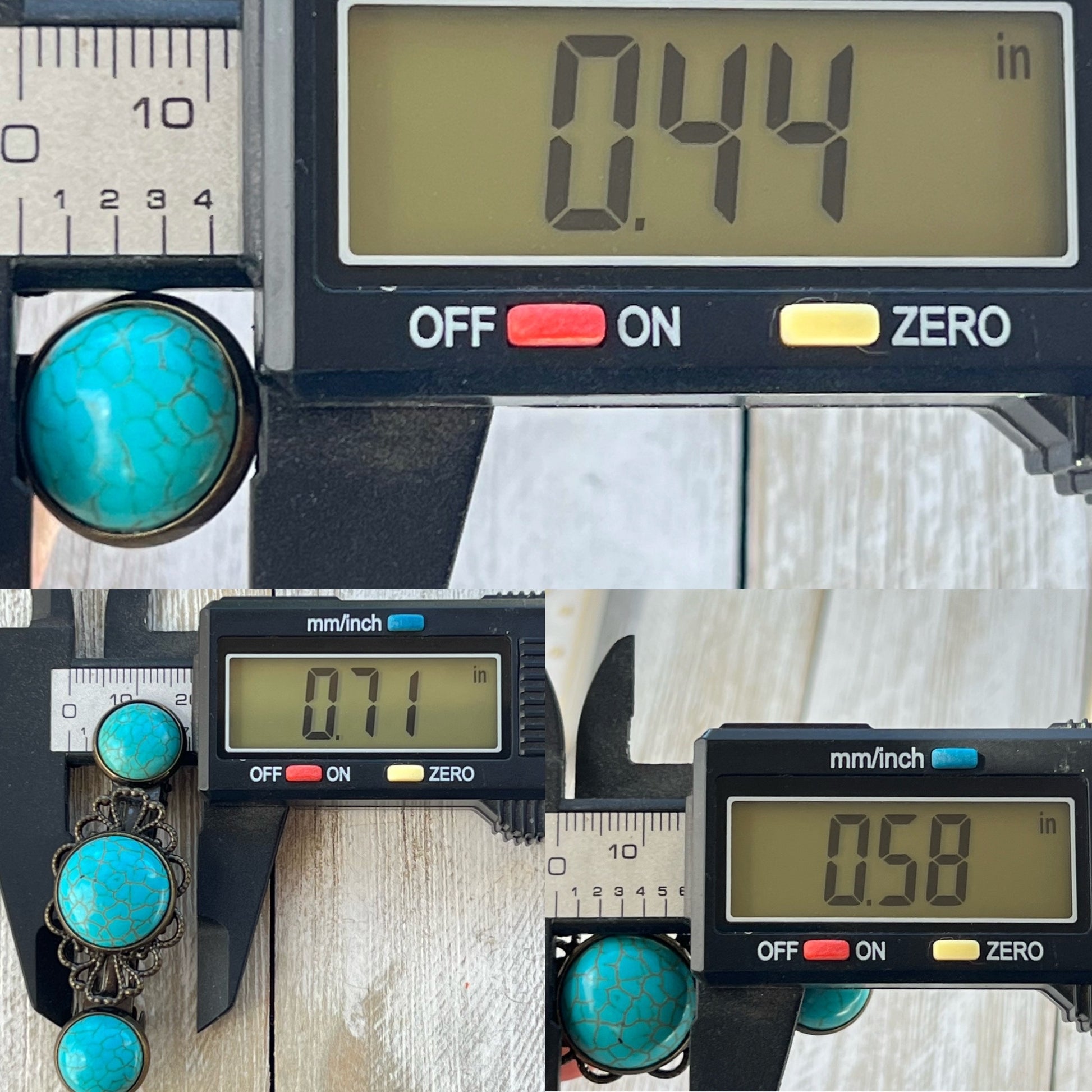Turquoise Stone Hair Barrettes – with digital measurements 