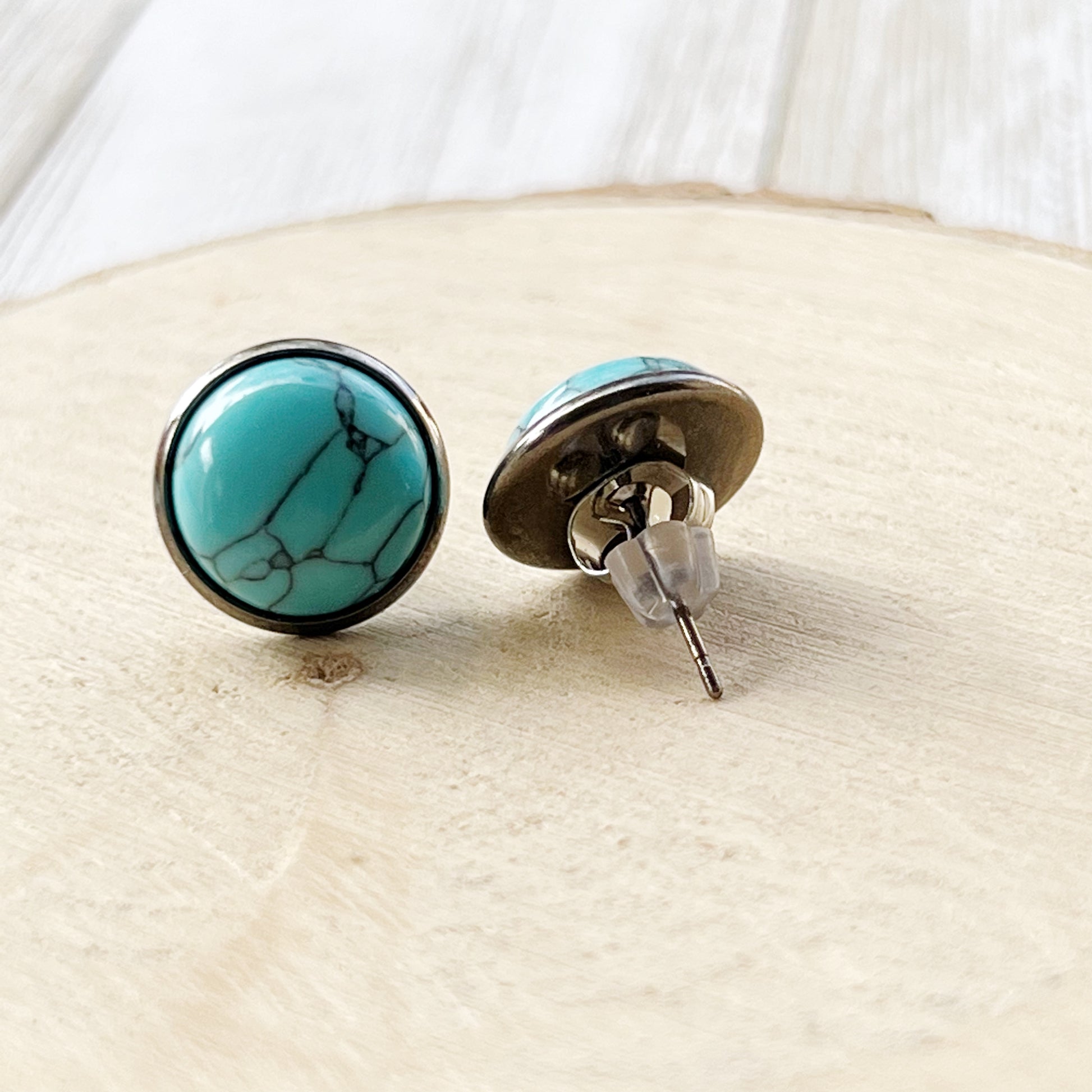 Western Turquoise 12mm Stud Earrings - Backside 