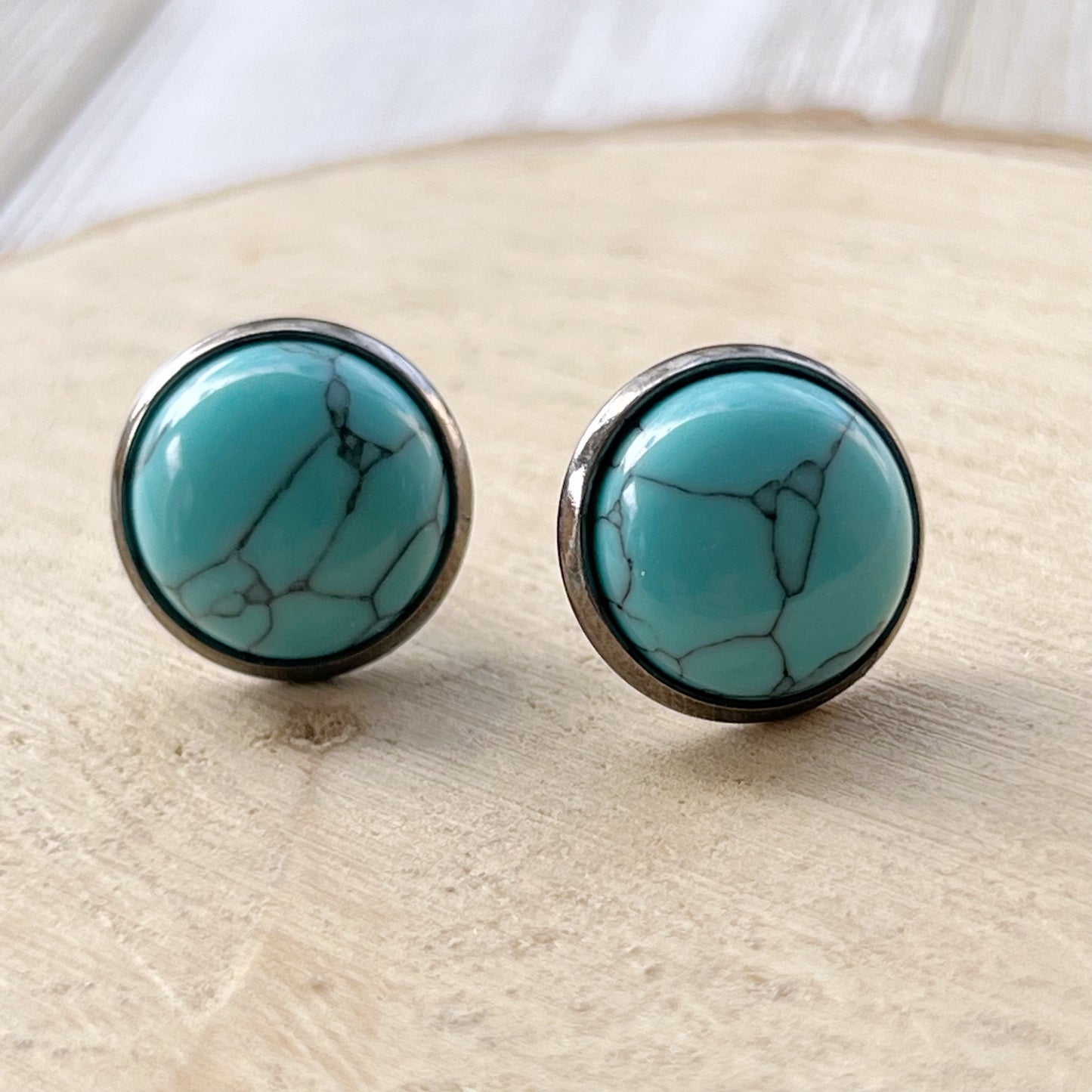 Western Turquoise 12mm Stud Earrings - Close-up 