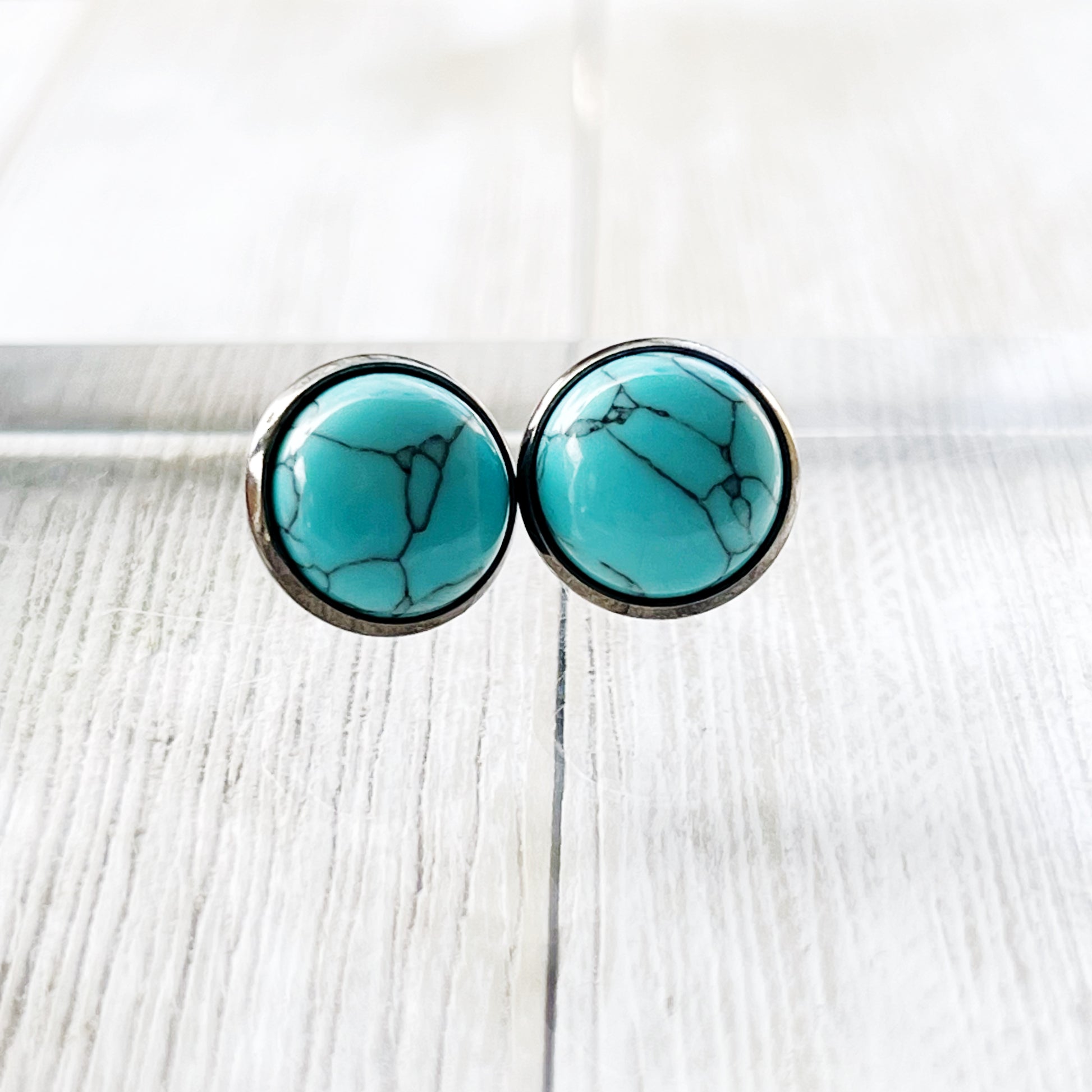 Boho Turquoise 12mm Stud Earrings Side View