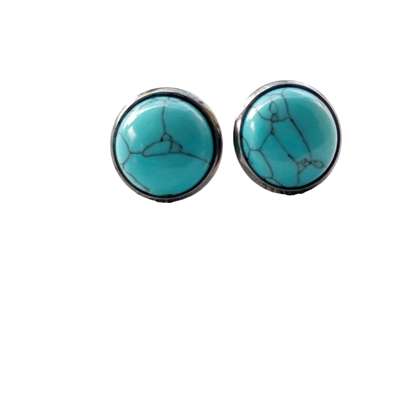 Boho Turquoise 12mm Stud Earrings on white background 