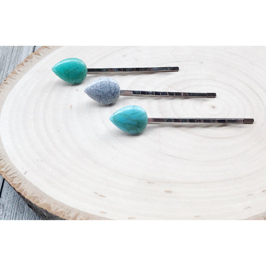 Turquoise Teardrop Hair Pin, Marbled Hair Pins, Hair Pins For Woman, Gemstone Bobby Pin, Decorative Bobby Pin, Womens Hair Pin, Gift for Her