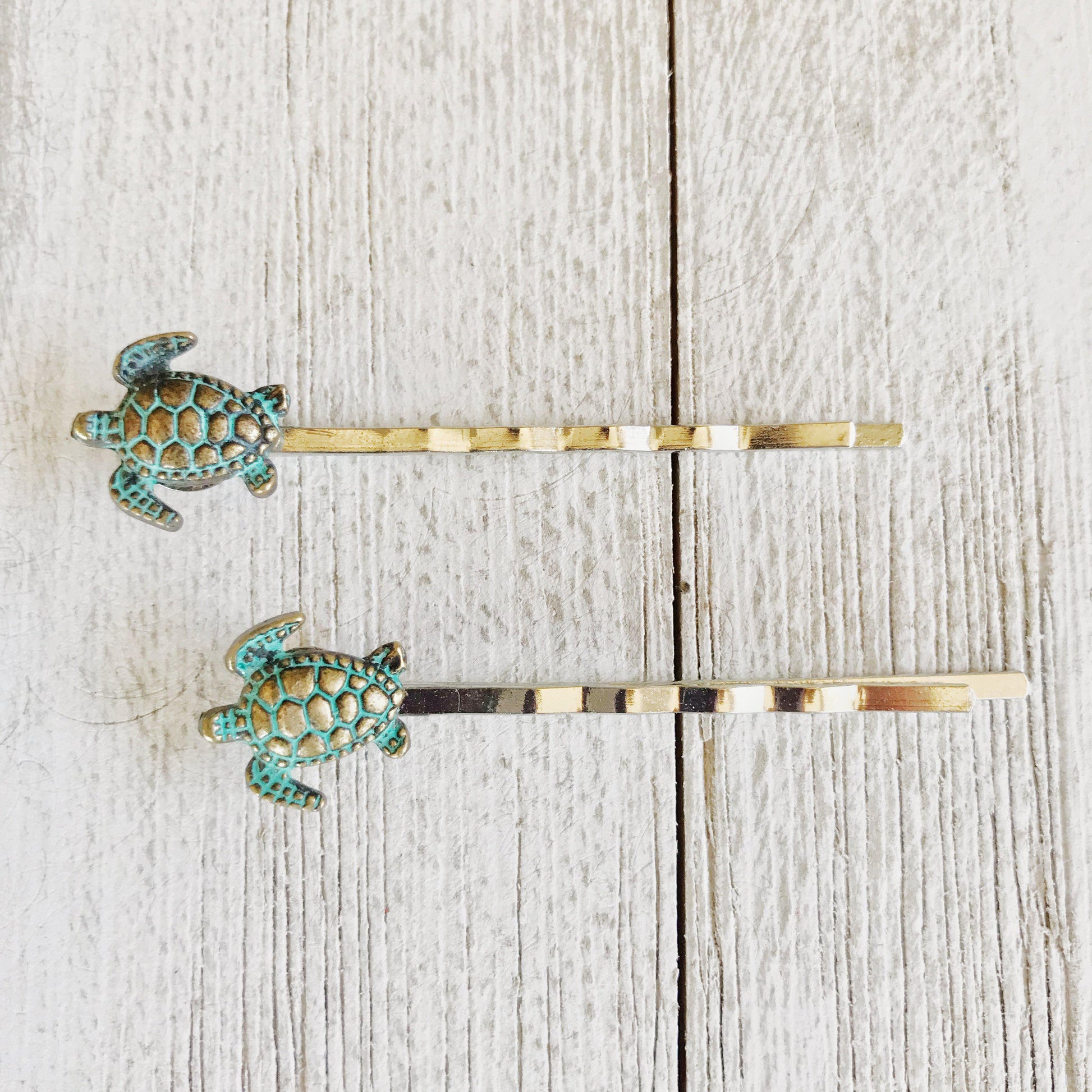 Patina Turtle Hair Pins: Stylish Coastal-Inspired Accessories