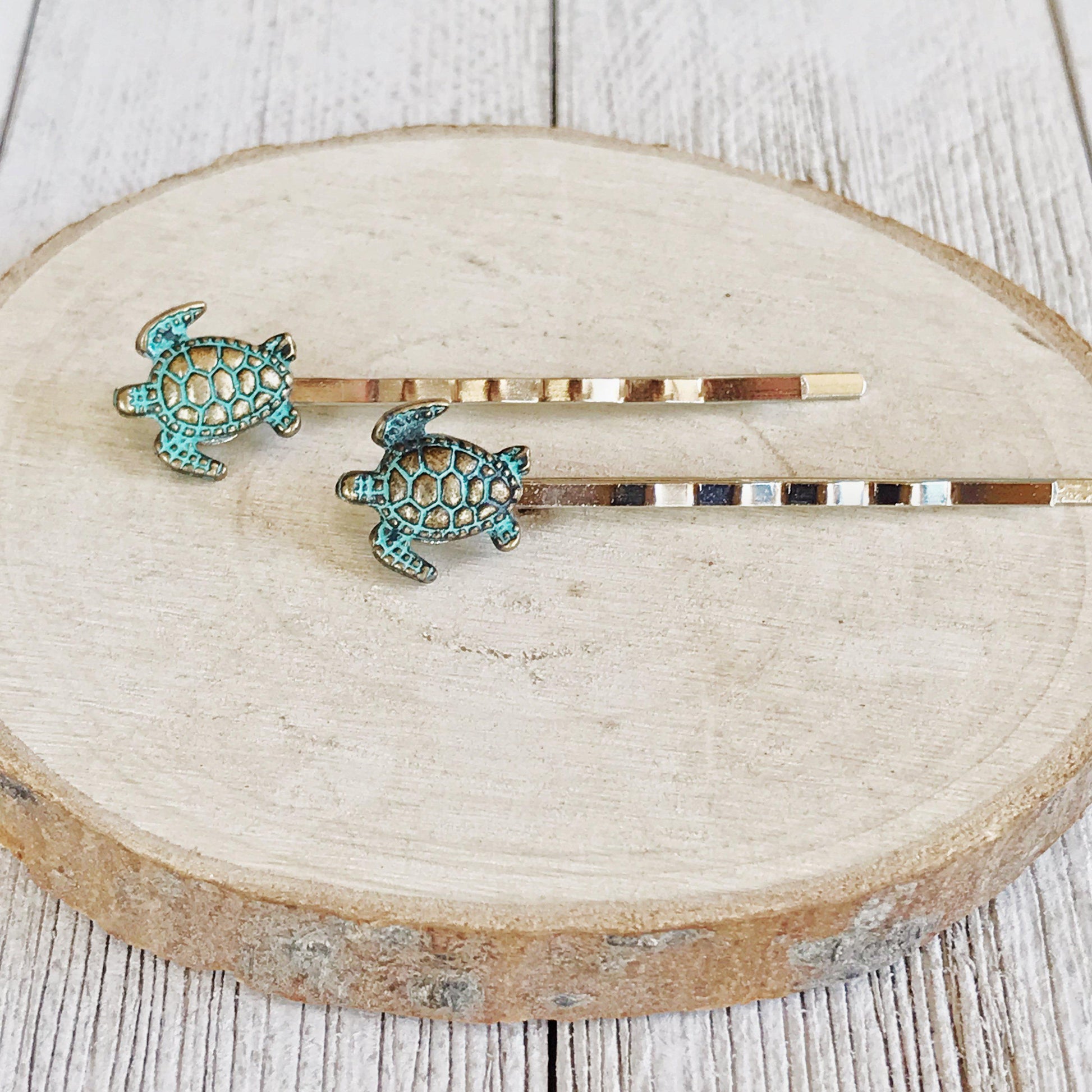 Patina Turtle Hair Pins: Stylish Coastal-Inspired Accessories
