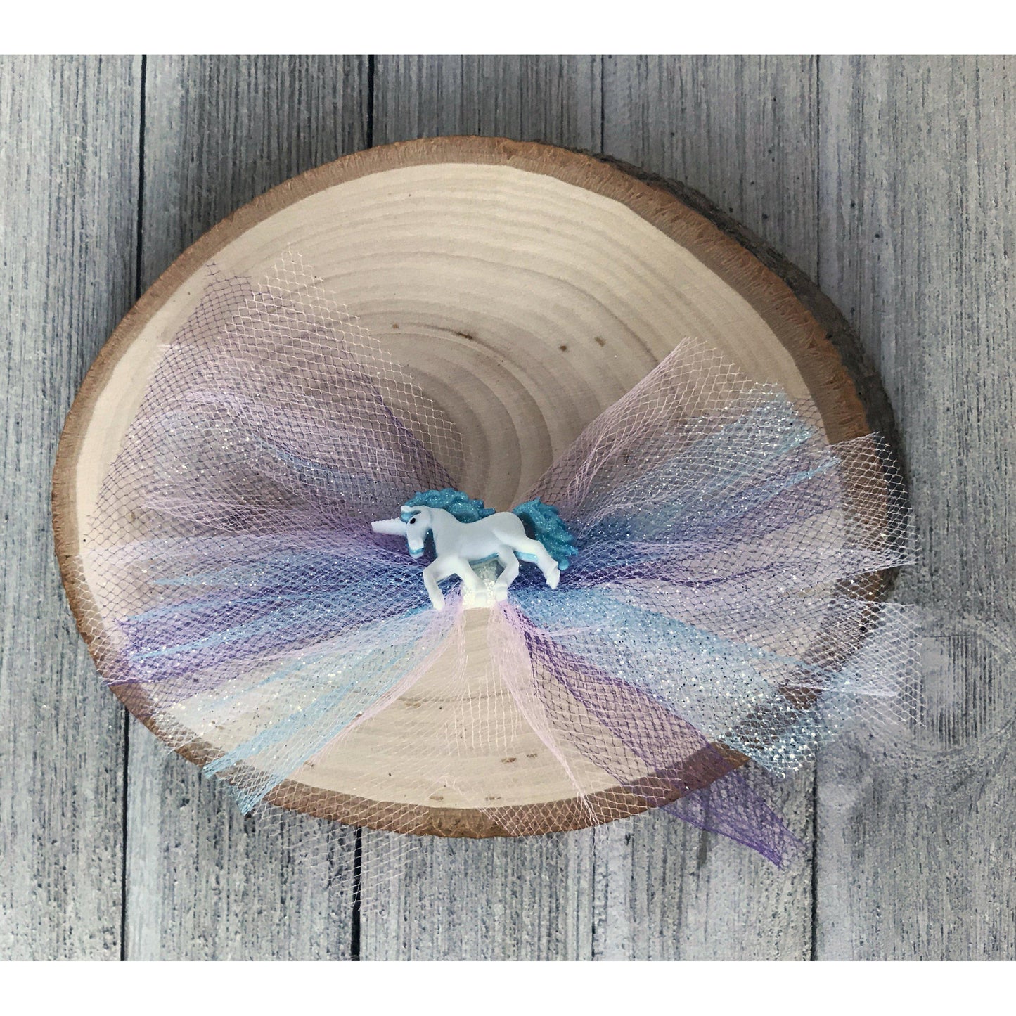 Unicorn Hair Bow with Blue and Purple Tulle - Magical and Whimsical Hair Accessory