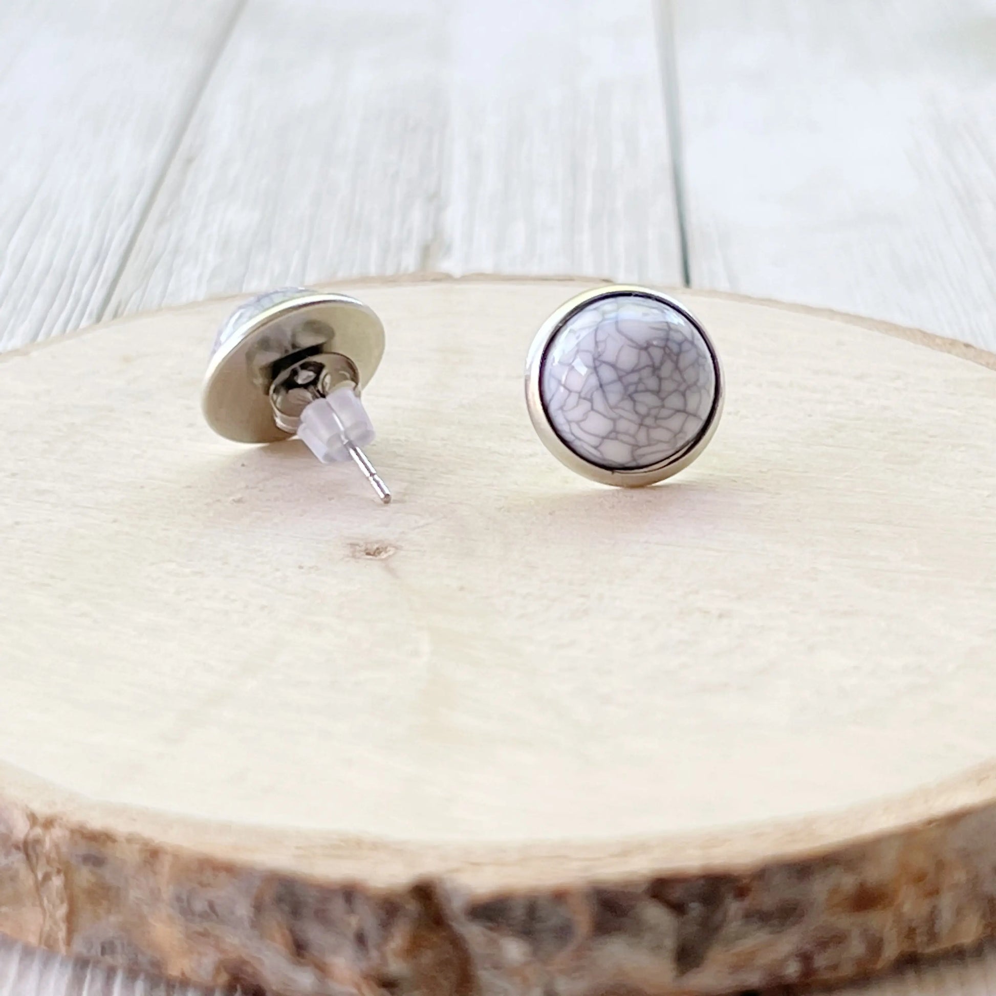 White Stone Stud Earrings - Boho Chic Western Jewelry -backside 