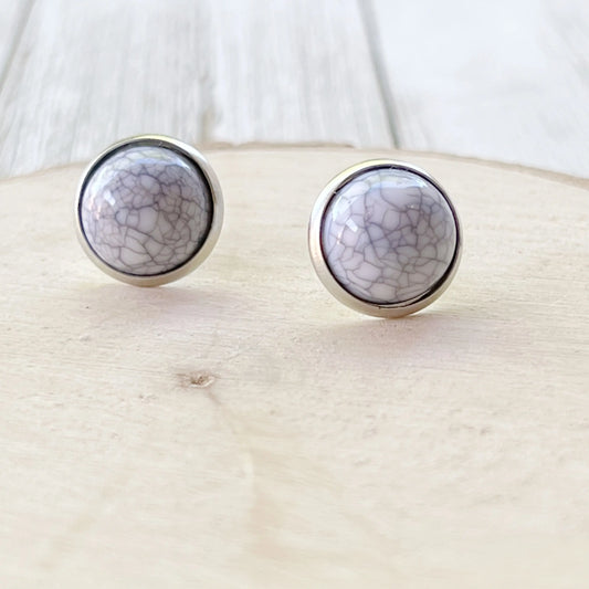 White Stone Stud Earrings - Boho Chic Western Jewelry for Elegant Style close up view