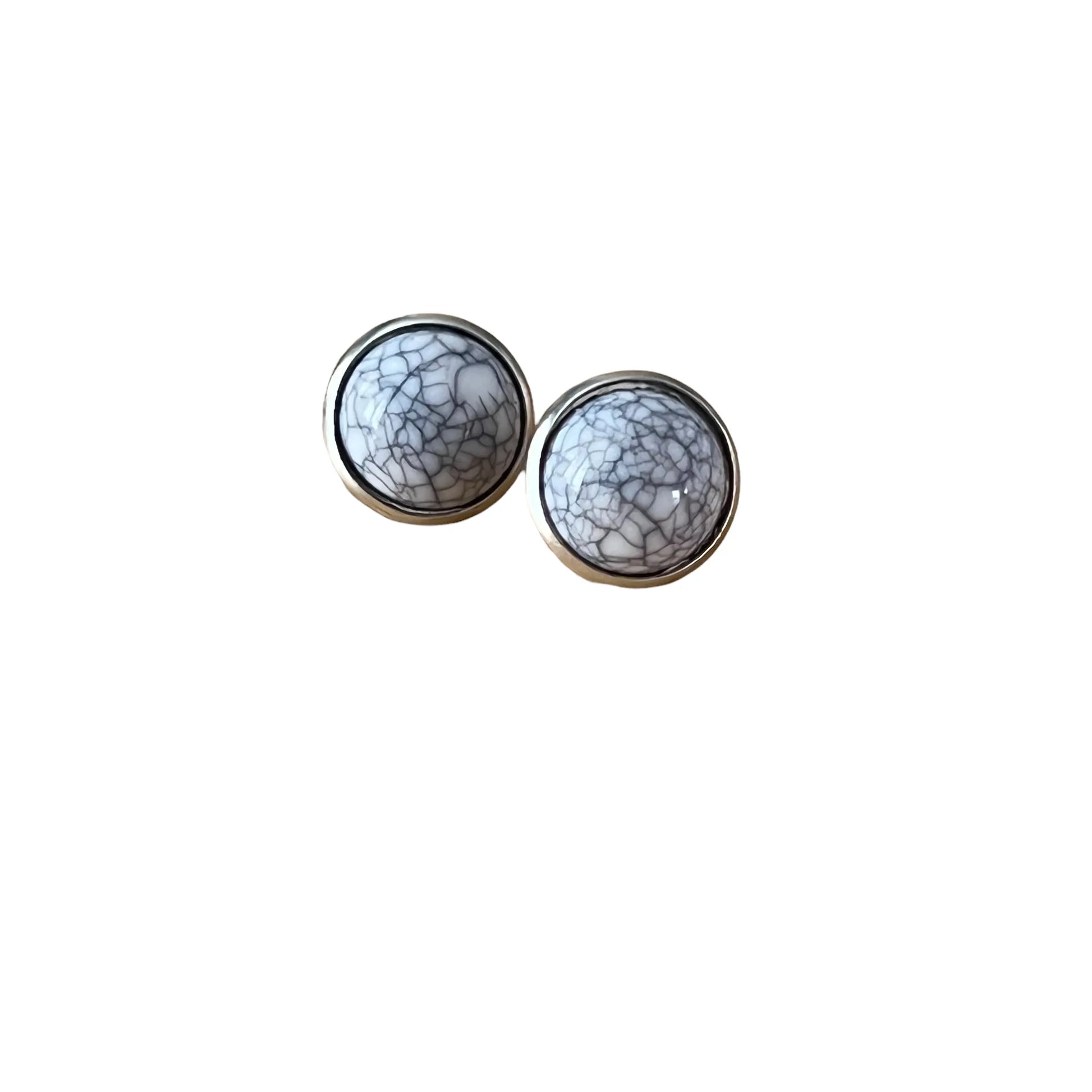 White Stone Stud Earrings - on white background 